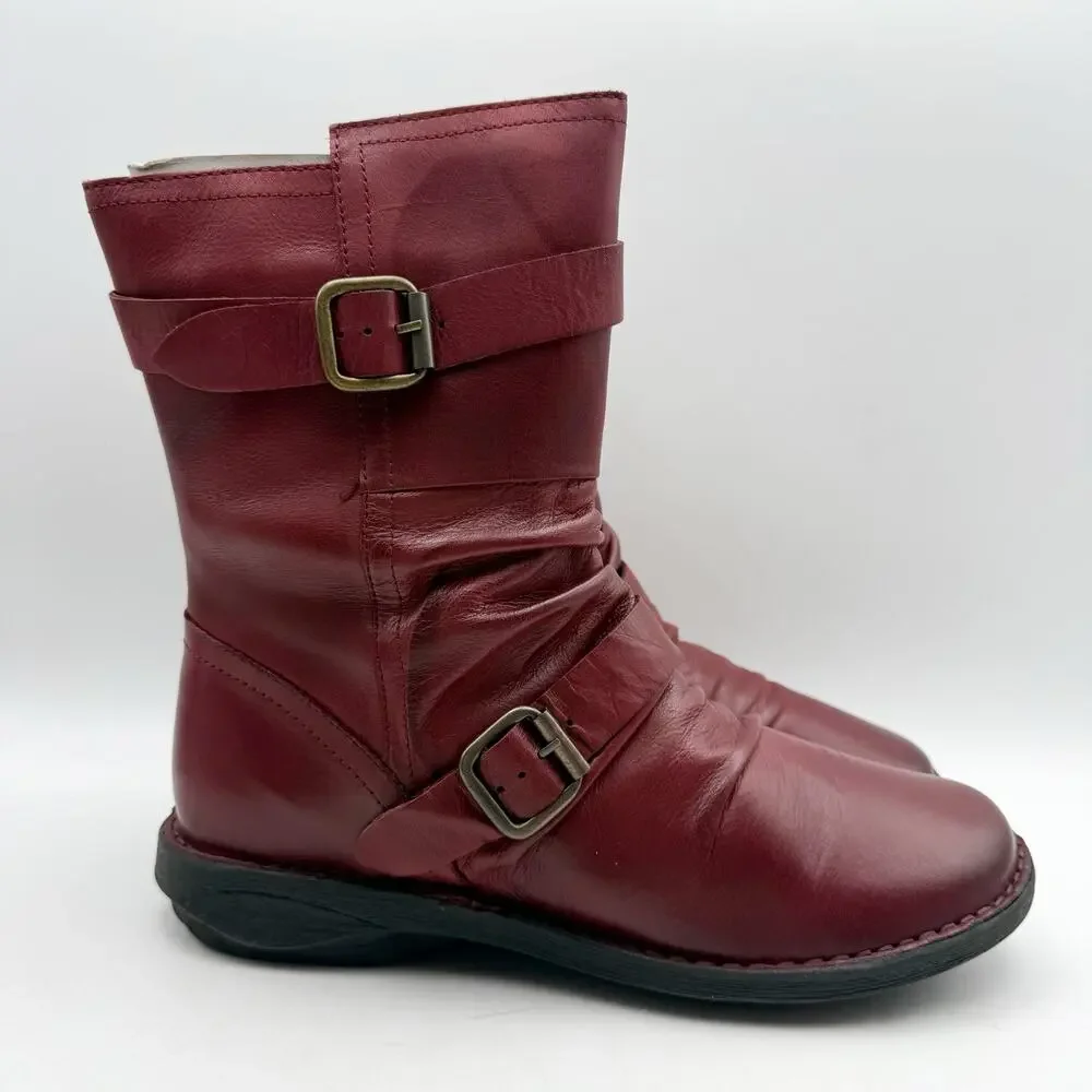 Miz Mooz Womens Pasha Mid Calf Boots EU 38 US 8 Burgundy Red Leather NIB